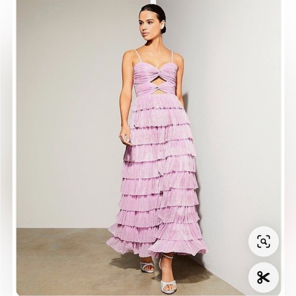 NWT Gianni Bini Grace Metallic Plisse Sweetheart Neck Cut-Out Tiered Dress